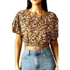 MVN The Label Cropped Floral Elastic Short Sleeve Top - Size US 8 - NWT